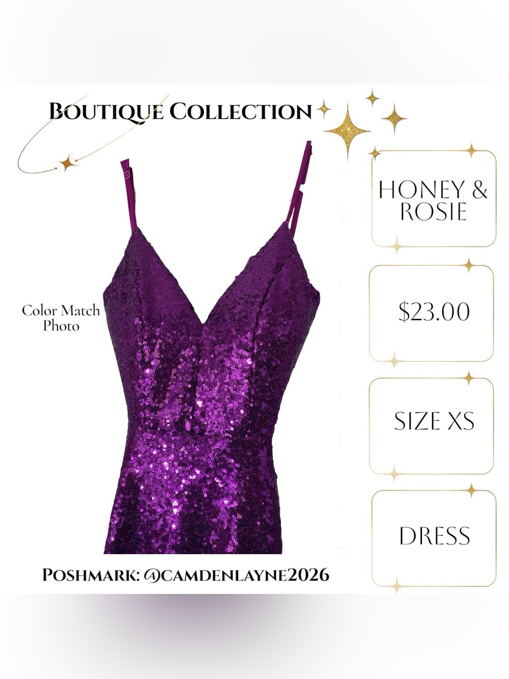 Honey and Rosie Deep Purple Sequin V-Neck Prom Dress - Picture 7 of 9